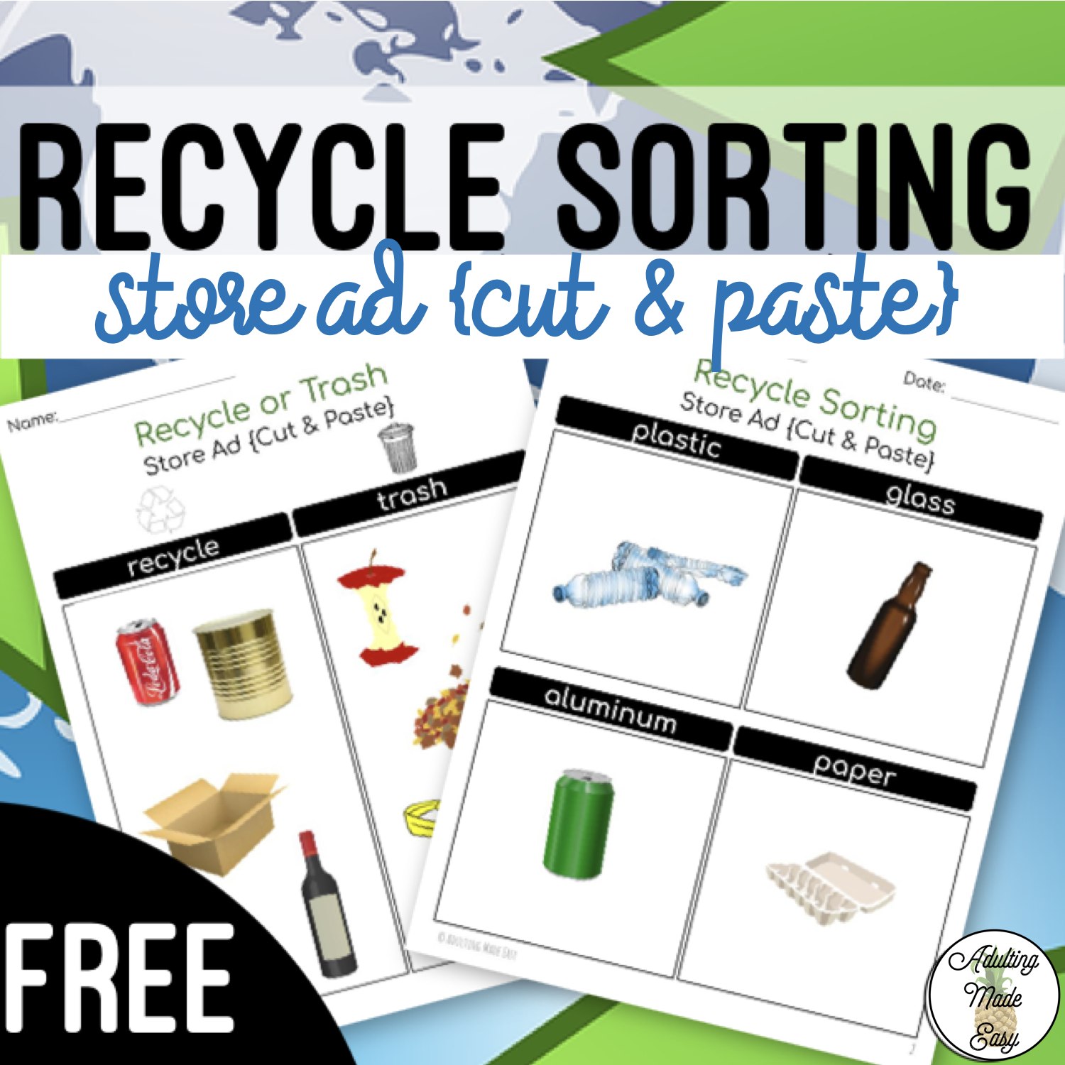 Recycle Sorting - Store Ad {Cut & Paste} Worksheets