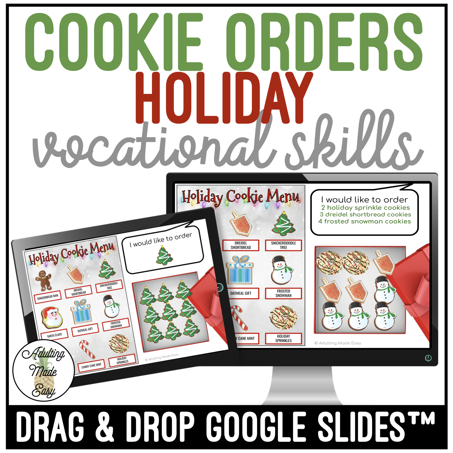 Holiday Cookie Orders Drag & Drop Google Slides - Adulting Made Easy LLC